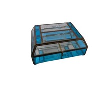 Vintage Blue  Clear Glass Hinged Jewelry Box w/ Etched Bird Design  Brass Acce