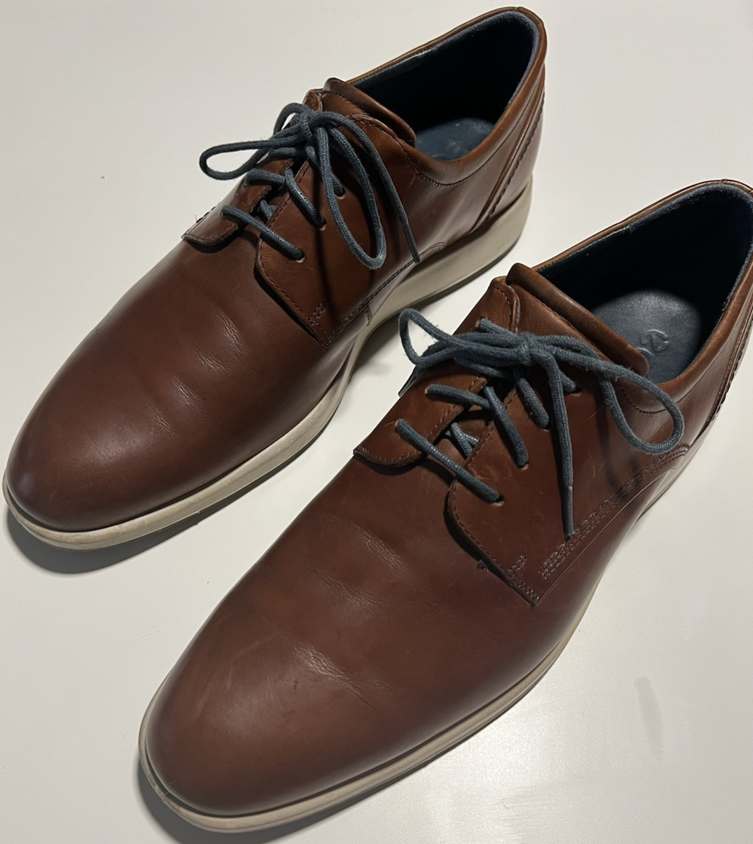 Ecco Jared Mens Size 44 UK Derby Dress Shoes Leather Brown Cognac