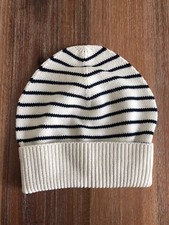 NWT Gap Kids Striped Navy  Cream Knit Beanie Hat in Combed Cotton