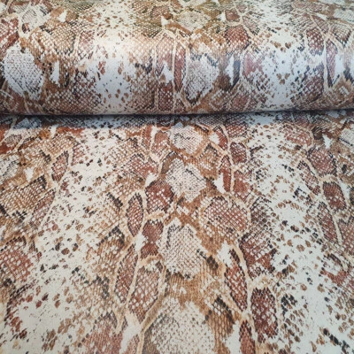 EXAMODEN 0,5 Meter Schlangen Druck Stoff Foliert Stoffe Farbe beige Snake Motiv Anakonda