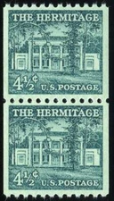 US #1059 4½¢ Hermitage pair, large holes, nearly XF OG NH MNH