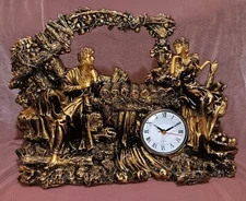 Vtg Large Gold  European Victorian Mantle Desk Clock Courting Couple  Garden 