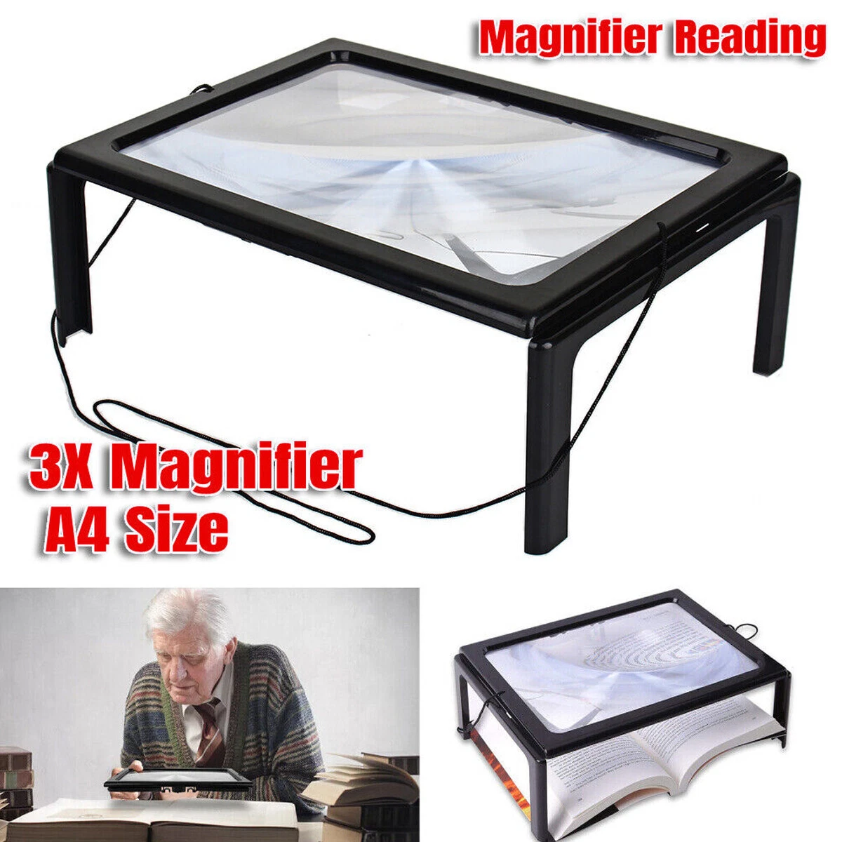 3x Rectangular LED Magnifier with Stand, Rechargeable Battery