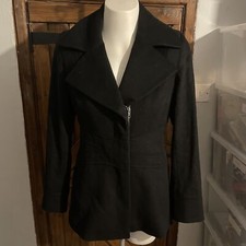 Reiss Essentials Womens Black Full Zip Wool Cashmere Blend Coat Size M