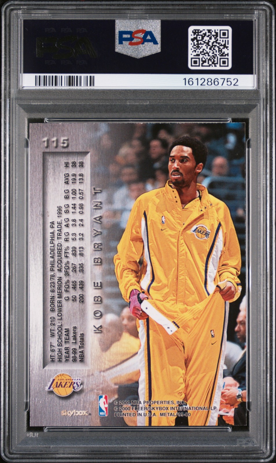 1999 FLEER METAL #115 KOBE BRYANT PSA 9 view 2