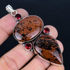 Ravishing Mahogany Obsidian, Garnet 925 Sterling Silver Pendant 2.91"