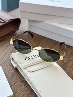 NEW Metal Triomphe Celine CL40235U Gold/Green Lens Oval Women's Sunglasses
