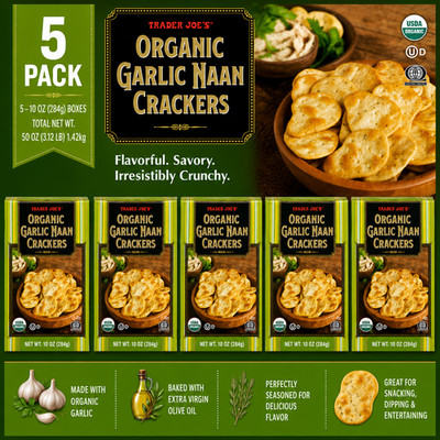 5-Pack Trader Joe's Organic Garlic Naan Crackers