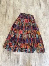 Vintage colorful tiered flowy boho peasant maxi skirt Small elastic waist