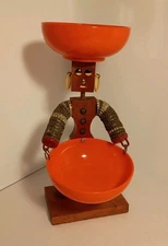 Vtg Bottle Cap Folk Art Woman Sculpture MCM Tramp Art Funky Kitsch Handmade USA.