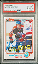 1981-82 TOPPS HOCKEY AUTOGRAPH #16 WAYNE GRETZKY PSA 6, GEM MINT 10 AUTO POP 2
