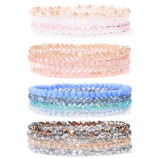 4pc Crystal Bracelet Set Natural Stone Bead Multicolor Elastic Handmade Jewelry