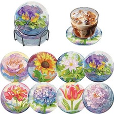 8 Pcs Flower Diamond Art Painting Coasters Kits, Flowers Coaster with Holder for