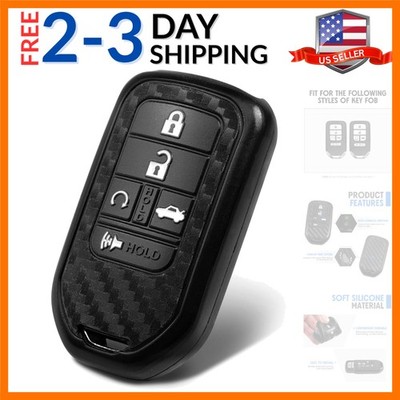 Key Fob Case Carbon Fiber Pattern Silicone Cover Compatible with Honda Accord...