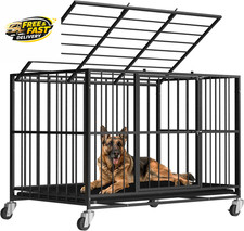 48 Inch Heavy Duty Dog Crate Steel Escape Proof, Indoor Double Door High Anxiety