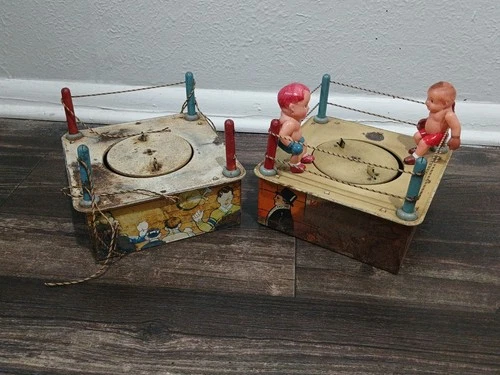 Vintage Marx Knockout Champs Windup Tin Lithograph Toy ×2 For Parts Or Repair