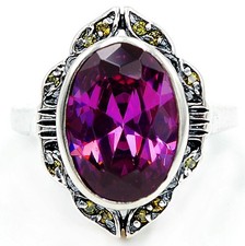 8CT Natural Amethyst  Peridot 925 Sterling Silver Art Deco Ring Sz 6,7,8 US1