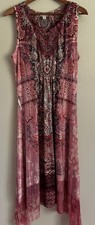 World Unity Midi Dress Sz Medium Pink Southwest Embellished Boho Fairy Core