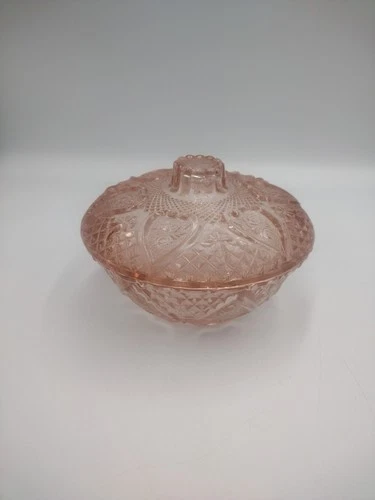 FNG Indonesia 5" Pink DEPRESSION GLASS BOWL WITH LID CANDY DISH Fast Shipping