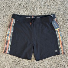 69 NWT Roark Mens 34x5.5 Board Shorts Black Aztec "Passage" Beach Swim Trunks