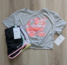 Nike T-shirt  Shorts Set Girls Size 6 NWT Heart Logo Tee 2-Piece Outfit Multi C