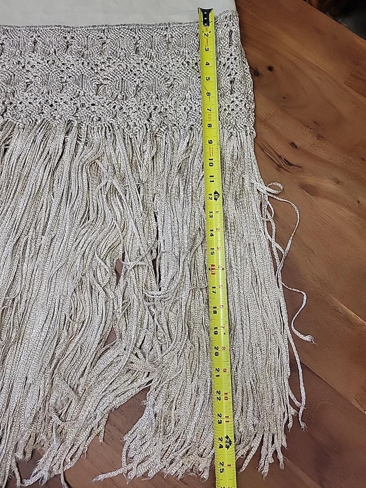 Винтажная испанская мантилья богемная шаль сплетенная длинная бахрома кремовый шарф для фортепиано - Изображение 4 из 4