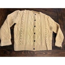Vintage Wool Cable Knit Large Cardigan Sweater Cottage Cabin Warm Winter 80s USA