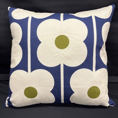 Handgefertigtes gefülltes Kissen - Orla Kiely Abakusblumenstoff & marineblauer Samt Rückseite