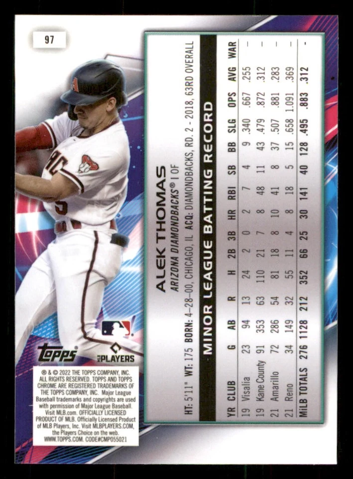 2022 Topps Cosmic Chrome #97 Alek Thomas RC - Image 2 of 2