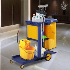 New Cleaning Trolley w/ lock & door Janitorial Storage Cart with Organizer Bin