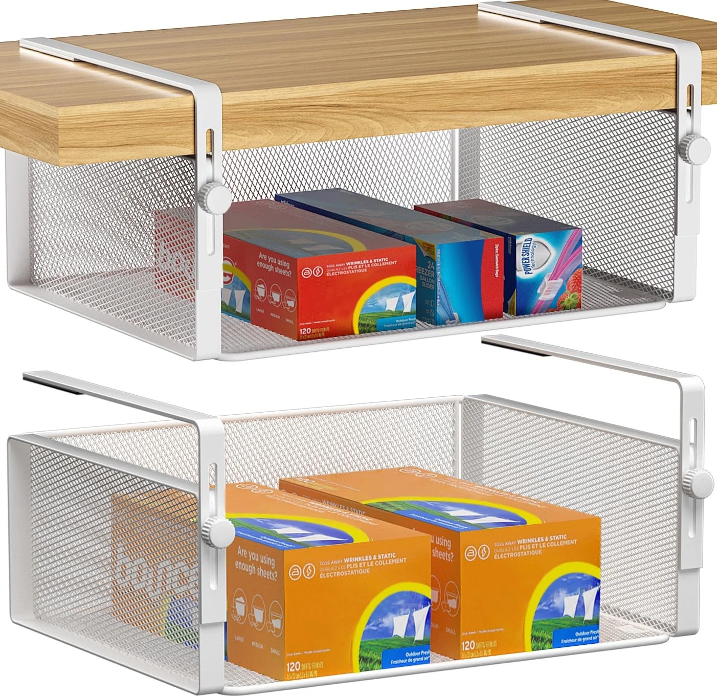 2Pack Under Shelf Basket Organizer,Adjustable Hanging Holder for Cabinet Pant...