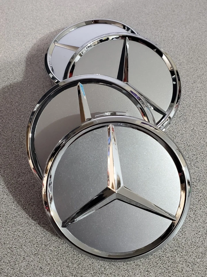 Set Of 4 75mm Wheel Center Rim Hub caps For Mercedes Benz Silver Chrome Star⭐ Foto 3 de 4