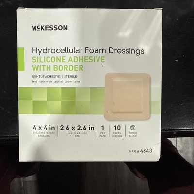 McKesson Hydrocellular Foam Dressing Silicone Adhesive 4x4 10 Count 4843