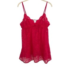 VTG Linea Donatella Babydoll Chemise Women Red Floral Lace Sheer Medium