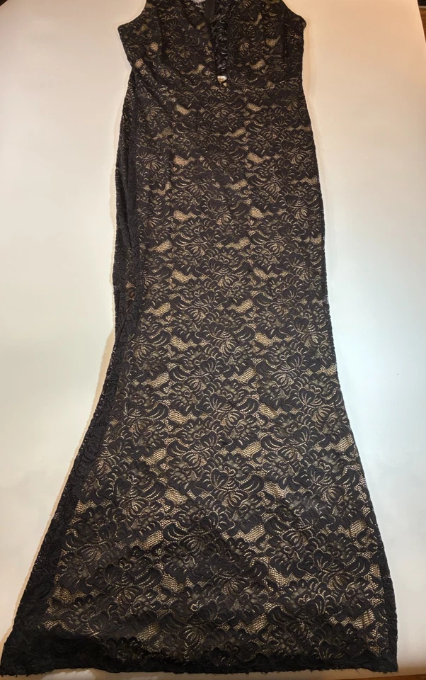 VESTIDO LARGO DE ENCAJE NEGRO GUIPUR 3XL Extra Alto Bodycon Goth Mermaid Hollywood Drag Foto 4 de 4