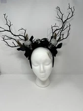 Halloween Head Band Skulls Tree Branches Black Roses Feathers New With Tags