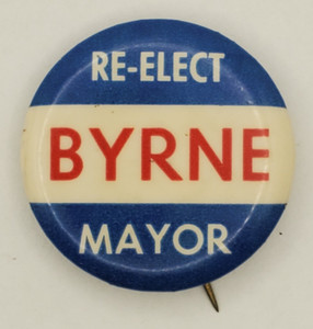 Vintage Re elect Byrne Mayor Campaign Pinback Button Jane Byrne Chicago