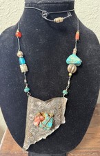 Crain Santa Fe Vintage Southwestern Sterling Silver Turquoise Artisan Necklace