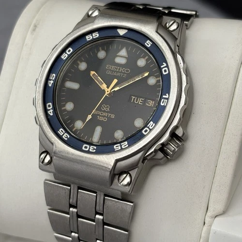 Vintage Seiko 5H23-637H Men's Quartz Watch SQ Sports 150 Diver 37mm 7” - New Bat