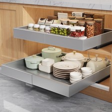 2 Pack Pull Out Cabinet Organizers 21"Deep With Raising Pad for Framed Cabine...