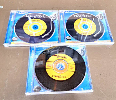 Lot of 3 Vtg USED Verbatim Digital CDR 80 min 700MB CDs Vinyl Record Style