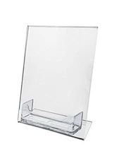 2 Sign Holder Slant Back Display 5"x7" w Business Card Holder Clear Acrylic AZM
