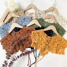 Women Crochet Knitted Shawl Cape Cloak Fake Collar Lace Up Hollow Floral Retro