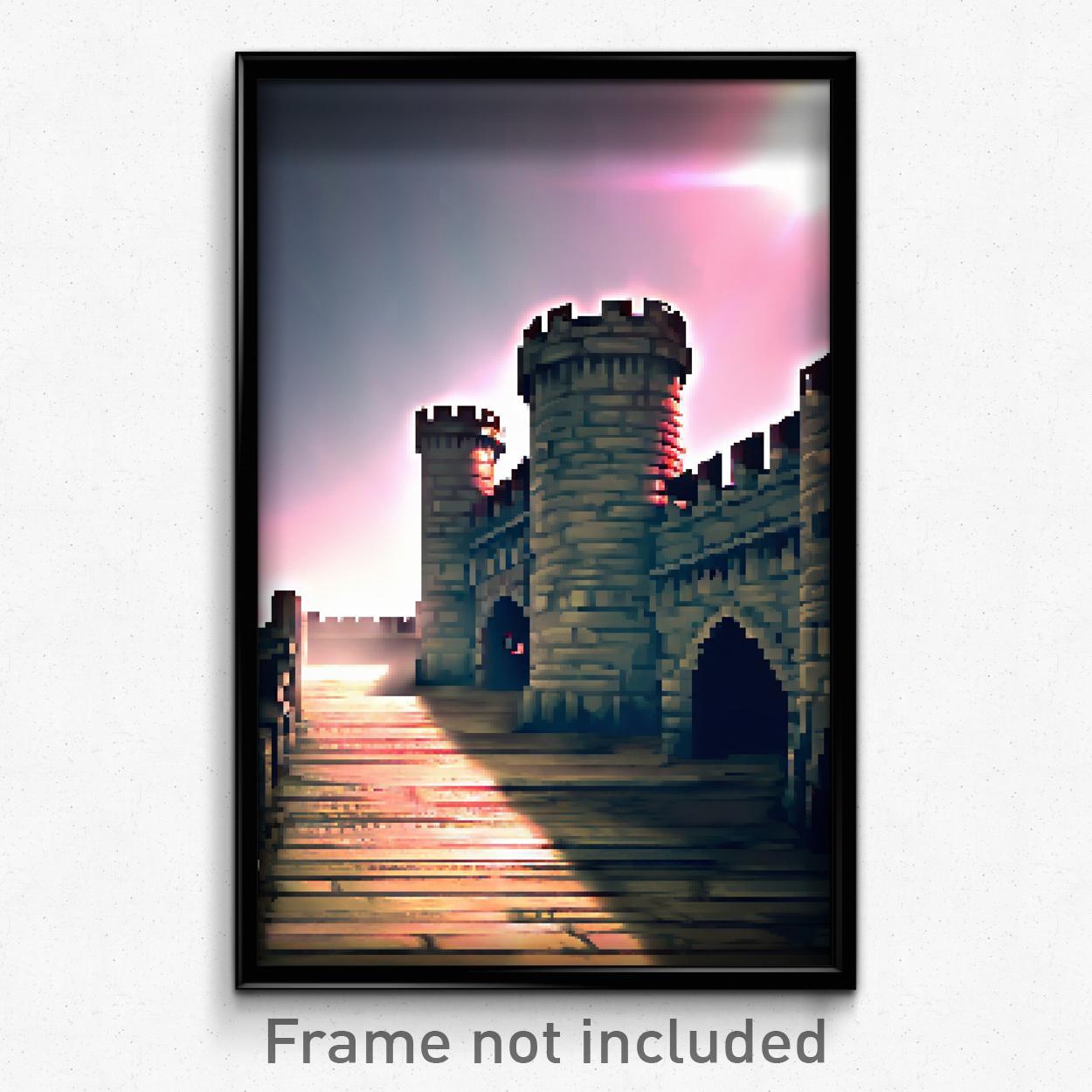 8-Bit Dangerous Battlements Pixel Art Poster - Psychedelic Video Game Wall Art