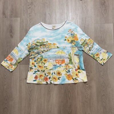 Jess & Jane Top Womens XL Art Knit Shirt  Seaport  Lightweight Made In USA READ