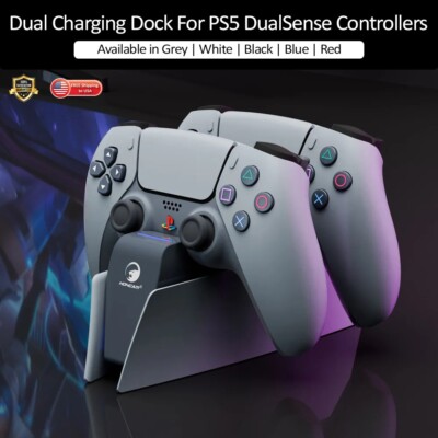 PS5 30th Anniversary Grey DualSense Wireless Controllers Dual Charging Dock LED