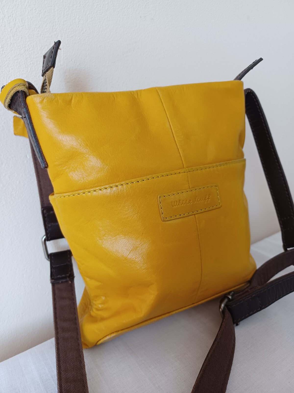 White Stuff Mustard Yellow Leather Crossbody Shoulder Messenger Bag eBay