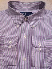 Ralph Lauren Dress Shirt 16 32/33 Striped Mens Multicolor Cotton Classic Fit Sz