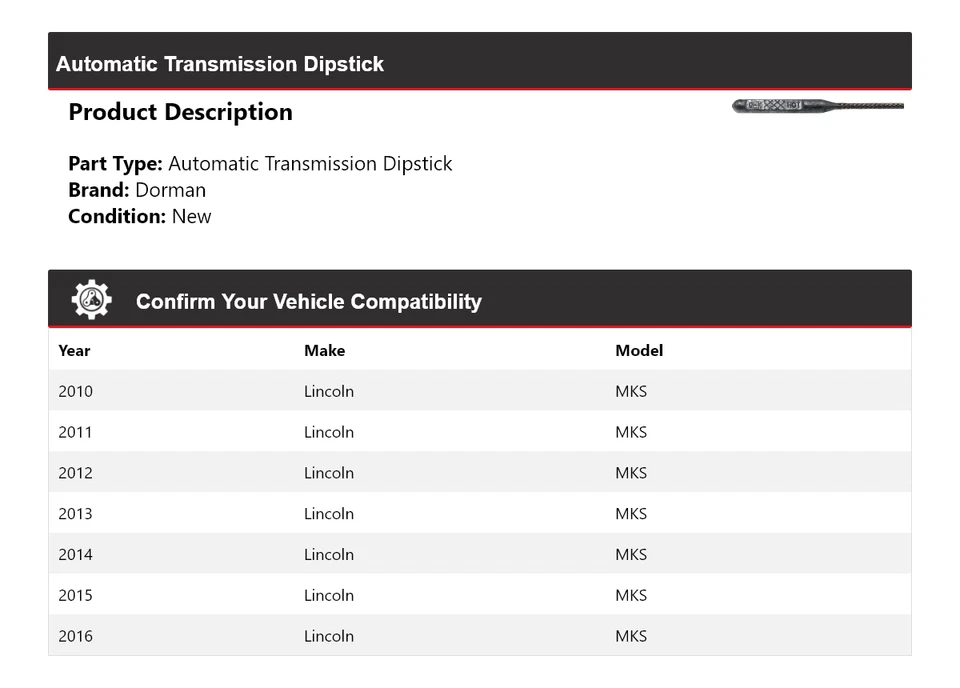 Varilla de medición de transmisión automática para Lincoln MKS Dorman 2010-2016 2011 2012 2013 Foto 2 de 4