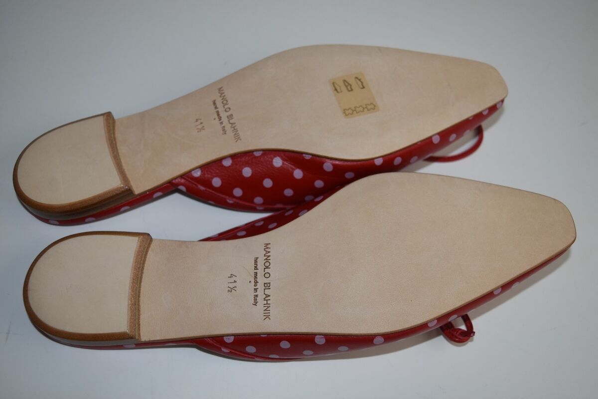 New Manolo Blahnik Ballerimu Leather Bow Mule Polka Dot Flat New Manolo Blahnik Ballerimu Leather Bow Mule Polka Dot Flat